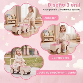 Andador Infantil 3 em 1, 67,5 x 28 x 35 cm, Três Modos de Brincadeira, Rosa