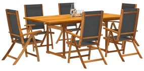 vidaXL 7 pcs conjunto de jantar para jardim acácia maciça e textilene