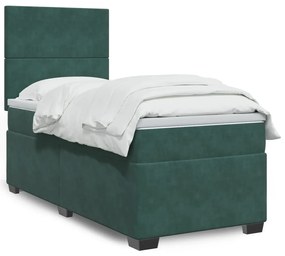 Cama com molas/colchão 90x190 cm veludo verde-escuro