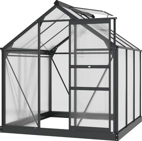 Estufa de jardim em policarbonato, 3,65 m², 190 x 192 x 201 cm, resistente aos raios UV, base reforçada, calha, cinzenta