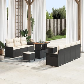 Conjunto de Sofá para Jardim vidaXL 10 peças com Almofadas Preto Ratta