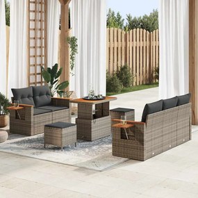 Conjunto de Sofás de Jardim vidaXL de 8 Peças com Almofadas Cinza Vime Poliéster Acácia