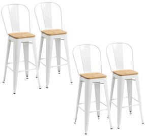 HOMCOM Conjunto 4 Bancos Altos Empilháveis Encosto Alto Apoio Pés Assento Madeira Design Moderno 44x53x116 cm Branco | Aosom Portugal