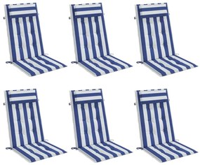 Almofadões cadeira encosto alto 6 pcs tecido oxford azul/branco