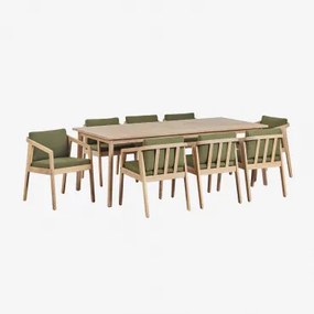 Conjunto De Mesa Retangular (220x100 Cm) E 8 Cadeiras De Jardim Em Madeira De Acácia Kaela Bouclé Verde Exército - Sklum