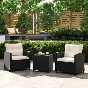 Conjunto de móveis de jardim de 3 peças de rattan com almofadas de assento e encosto e Mesa de centro de vidro temperado branco / preto