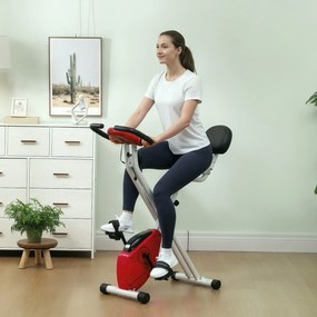 Bicicleta estática dobrável 8 níveis de resistência, encosto e selim ajustáveis, vermelha