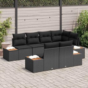 Conjunto de Sofás de Jardim de 7 Peças com Almofadas de Rattan Preto e