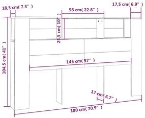 Armário de cabeceira 180x18,5x104,5 cm branco