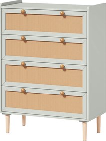 HOMCOM Cômoda 4 Gavetas em Madeira e Rattan PVC, Estilo Boêmio, para Quarto, Entrada, Corredor, 80x40x109,2cm, Verde Sálvia | Aosom Portugal