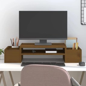 vidaXL Suporte para monitor 70x27,5x15 cm pinho maciço castanho mel