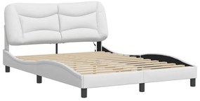 Estrutura cama c/ luzes LED 140x190 cm couro artificial branco