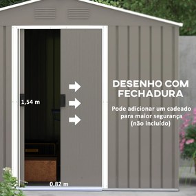 Abrigo de Jardim de 3,6 m² 236x174x190 cm para Armazenamento de Ferramentas com Portas de Correr e 4 Janelas de Ventilação Cinza