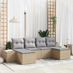 vidaXL Conjunto de Sofás de Jardim de 6 Peças com Almofadas Bege Rattan Poliéster