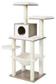 FEANDREA Greige PCT164G01 138 cm Árvore para gatos Móveis modernos para gatos Poste arranhador para gatos de vários níveis Caverna fofinha Postes de sisal Plataformas de rede Almofadas macias e laváveis