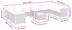 11 pcs conjunto sofás de jardim c/ almofadões vime PE cinzento