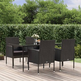vidaXL 5 pcs conjunto de jantar p/ jardim c/ almofadões vime PE preto