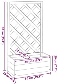 Vaso com treliça para jardim 50x25x90 cm abeto maciço cinzento
