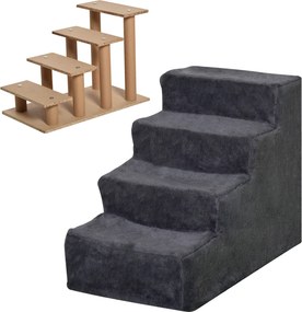 Escada para Animais de Estimação com 4 Degraus Capa Removível e Lavável Escada para Cães Gatos 60x35x44 cm Cinza Escuro