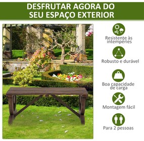 Banco de Jardim de 2 Lugares Banco de Madeira com Rodas Decorativas Rústico Capacidade 250 kg 98x50x39,5 cm Castanho Rústico