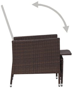 3 pcs conjunto lounge jardim c/ almofadões vime PE castanho