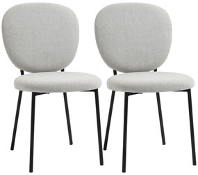 Conjunto de 2 Cadeiras de Sala de Jantar Estofadas em Tecido com Encosto e Pés de Aço Carga Máxima 120kg 46x59x82cm Cinza