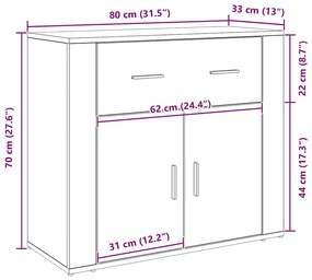 Buffet vidaXL Carvalho Preto 80x33x70 cm Madeira de engenharia