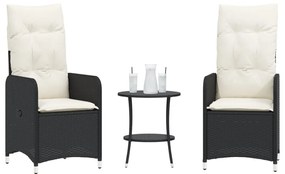 Cadeiras jardim reclináveis 2 pcs com mesa vime PE preto