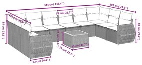11 pcs conjunto sofás de jardim c/ almofadões vime PE preto