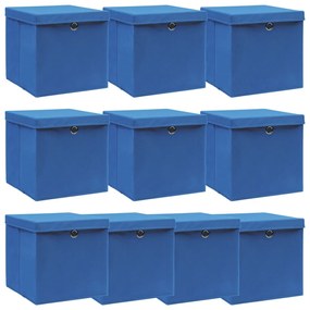288340 vidaXL Caixas de arrumação com tampas 10 pcs 32x32x32 cm tecido azul