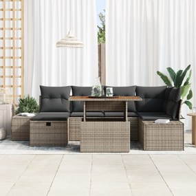 Conjunto de Sofás de Jardim de 7 Peças com Almofadas Cinza de Rattan P