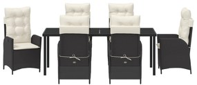 Conjunto de Jantar Jardim 7 Peças com Almofadas - Rattan Preto