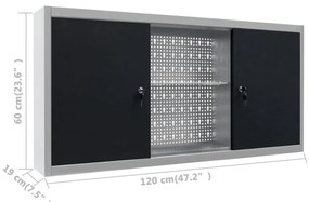 Armário ferramentas parede industrial metal cinzento e preto