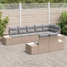 Conjunto de sofá de jardim com 8 peças e almofadas de rattan poli bege