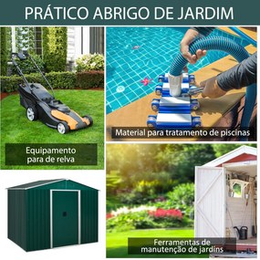 Abrigo de Jardim de 4,1 m² 236x174x190 cm para Armazenamento de Ferramentas com Portas e 4 Janelas de Ventilação Verde