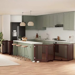 vidaXL Portão cães c/ porta dobrável 12 painéis 960 cm álamo castanho