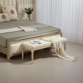 Banco aos Pés da Cama Capitonê, 115 x 40 x 43 cm, Revestimento com Aspeto de Linho, Creme