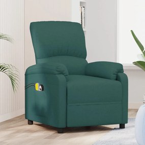 vidaXL Poltrona elevatória de massagens tecido verde-escuro