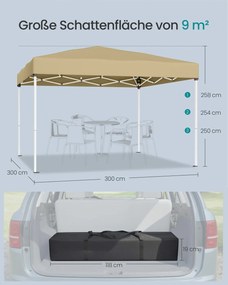 Tenda jardim de 3 x 3 m para jardim e festas com proteção solar, cor bege