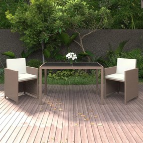 vidaXL 3 pcs conjunto jantar p/ jardim c/ almofadões vime PE bege