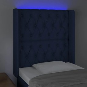 Cabeceira de cama c/ luzes LED tecido 83x16x118/128 cm azul