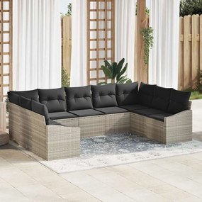 vidaXL Conjunto de Sofá de Jardim de 9 Peças com Almofadas Vime Cinza Claro