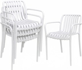 Outsunny Conjunto de 4 Cadeiras de Jardim Exterior Empilháveis de PP com Encosto Curvado Assento com Ripas 55x58,5x81,5 cm Branco | Aosom Portugal
