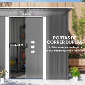 Abrigo de Jardim 4,5 m² 260x194x200 cm Abrigo Exterior Metálico com 2 Portas Deslizantes para Armazenamento de Ferramentas Cinza
