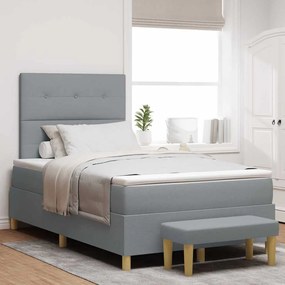 vidaXL Cama Box Spring com colchão e banco cinza claro 120x190 cm tecido