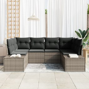 Conjunto de Sofá de Jardim 6 Peças com Almofadas Cinza Polirattan