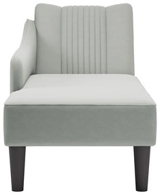 Chaise-longue com apoio de braço direito veludo cinzento claro