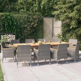 vidaXL 11 pcs conjunto de jantar para jardim com almofadões cinzento