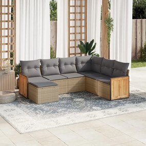 7 pcs conjunto de sofás p/ jardim com almofadões vime PE bege