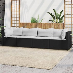 319736 vidaXL 4 pcs conjunto lounge de jardim c/ almofadões vime PE preto